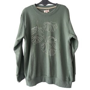 Post Surf Women's Sage Green Crewneck Monstera Plant Sweatshirt Medium